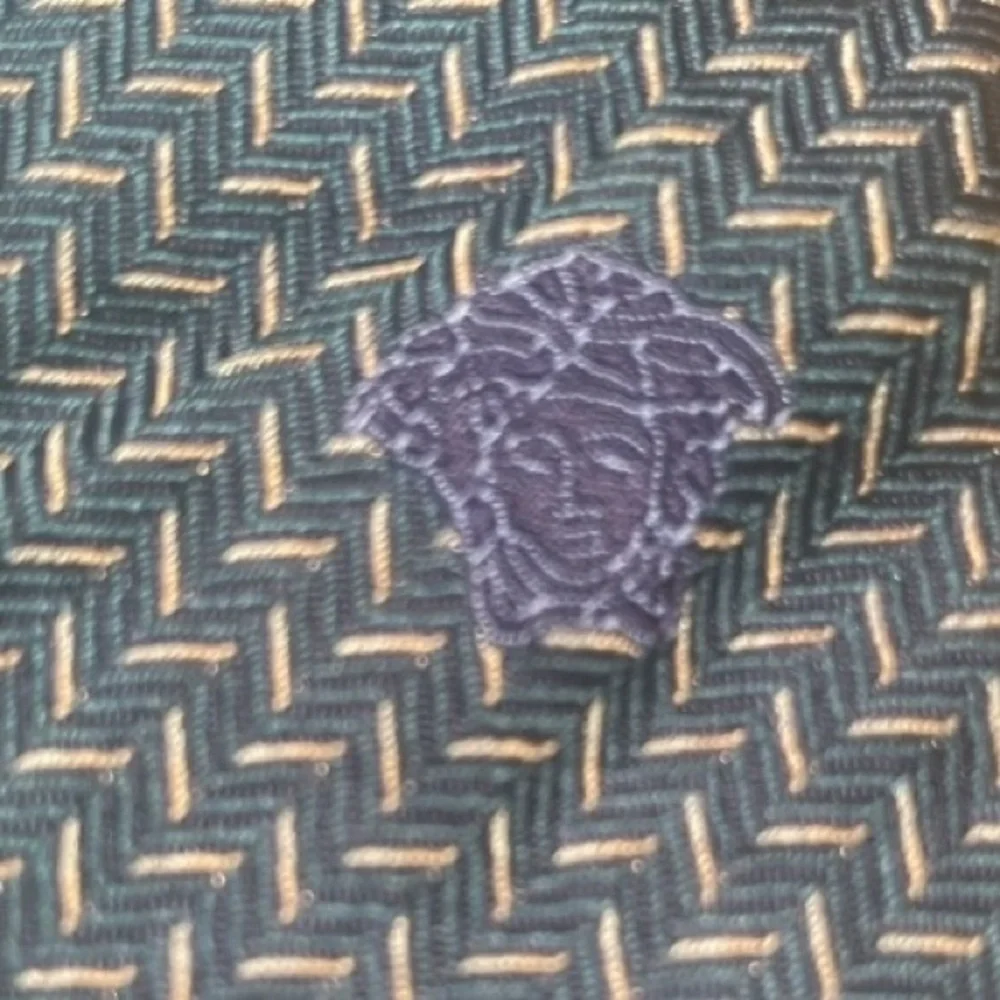 Versace Silk Tie Blue and Yellow with Medusa Versace Logo EUC